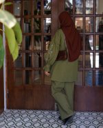 ست تونیک و شلوار گلدوزی زیتونی